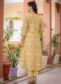 Dazzling Yellow Cotton  Printed Pant Style Suit for Casual - 1