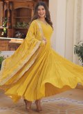 Dazzling Yellow Faux Georgette Embroidered Designer Gown - 2