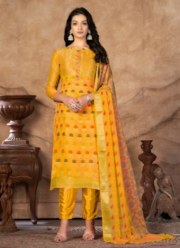 Designer Banarasi Mustard Pant Style Suit