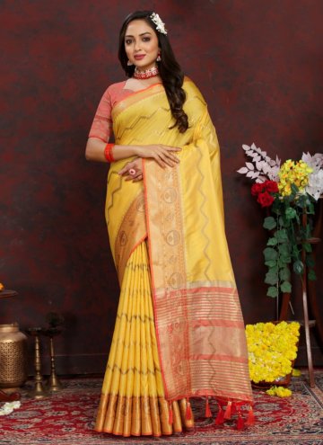 Designer Saree in Yellow Enhanced with Woven
