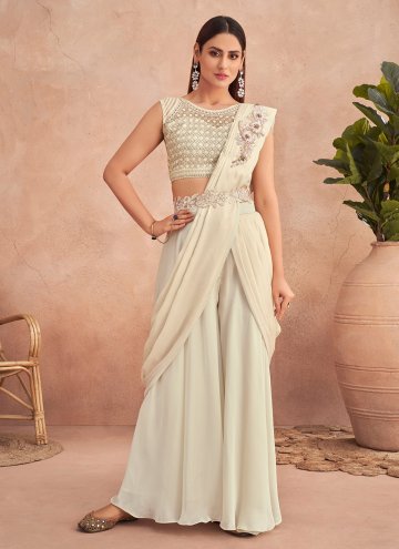 Designer Silk Off White Lehenga Style Saree