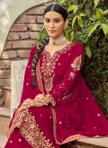 Diamond Work Georgette Satin Pink and Rani Trendy Salwar Suit - 1