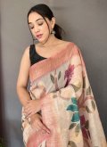 Digital Print Chanderi Off White and Pink Trendy Saree - 1