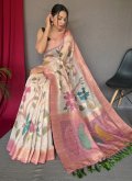 Digital Print Chanderi Off White and Pink Trendy Saree - 2