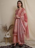 Digital Print Chanderi Peach Designer Pakistani Salwar Suit - 1
