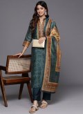 Digital Print Chanderi Silk Teal Pakistani Suit - 1