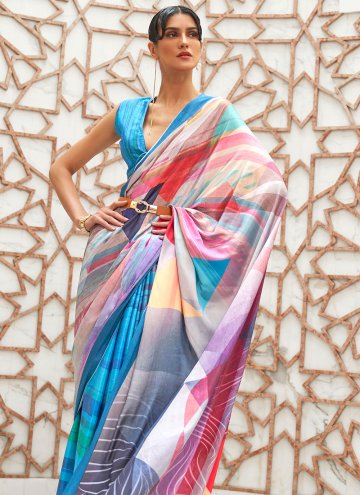 Digital Print Crepe Silk Multi Colour Designer Saree