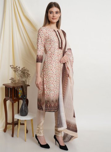 Digital Print Fancy Fabric Cream Designer Straight Salwar Suit