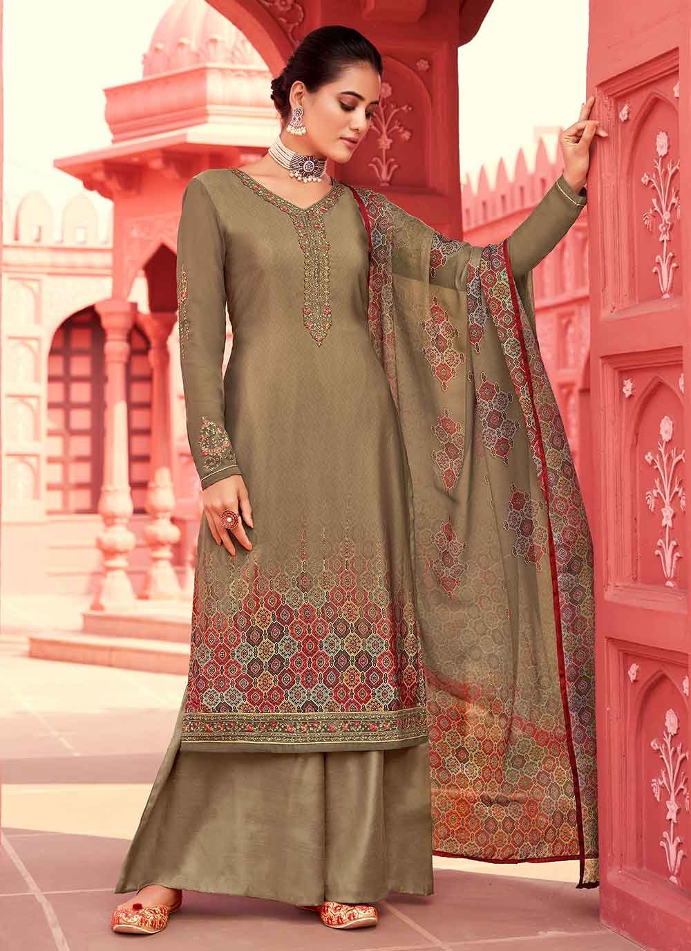 Digital Print Faux Crepe Brown Designer Pakistani Salwar Suit