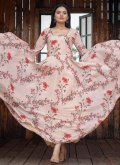 Digital Print Faux Georgette Peach Floor Length Gown - 2