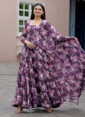Digital Print Faux Georgette Purple Gown - 1
