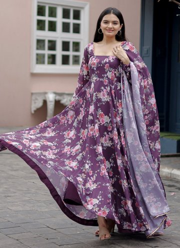 Digital Print Faux Georgette Purple Gown