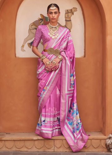Digital Print Silk Pink Classic Designer Saree
