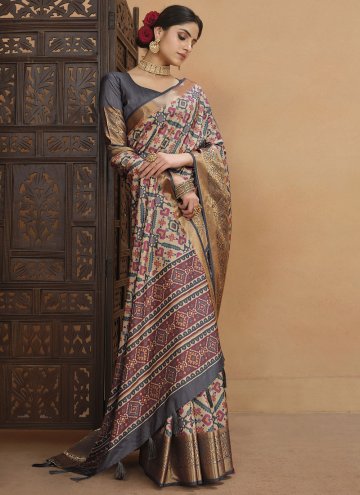 Digital Print Tussar Silk Multi Colour Classic Designer Saree