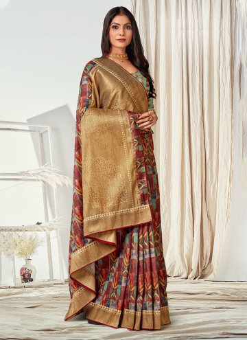 Digital Print Tussar Silk Multi Colour Contemporary Saree