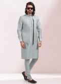 Embroidered Art Banarasi Silk Grey Kurta Payjama With Jacket - 1