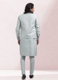 Embroidered Art Banarasi Silk Grey Kurta Payjama With Jacket - 2