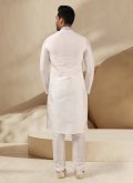 Embroidered Art Banarasi Silk Off White Kurta Pyjama - 1
