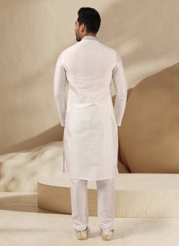 Embroidered Art Banarasi Silk Off White Kurta Pyjama