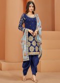 Embroidered Art Silk Navy Blue Straight Salwar Suit - 2