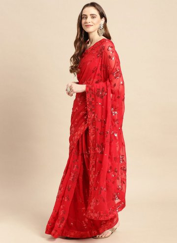 Embroidered Art Silk Red Classic Designer Saree