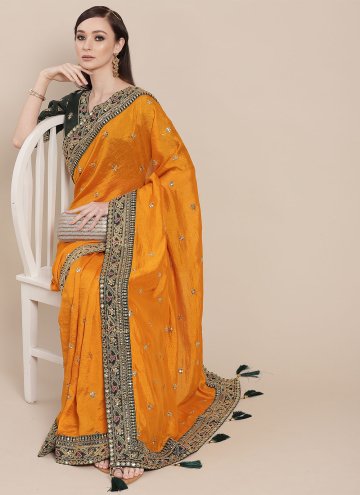 Embroidered Art Silk Yellow Designer Traditional S