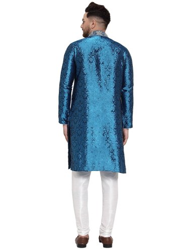 Embroidered Banarasi Blue Kurta Pyjama