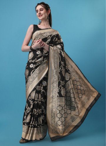 Embroidered Banarasi Jacquard Black Designer Tradi