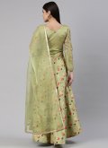 Embroidered Banarasi Jacquard Green Designer Gown - 1