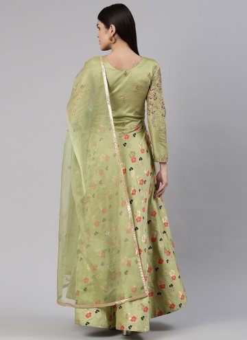 Embroidered Banarasi Jacquard Green Designer Gown
