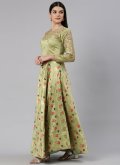 Embroidered Banarasi Jacquard Green Designer Gown - 2