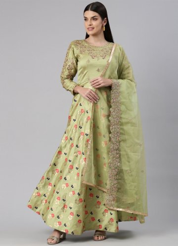 Embroidered Banarasi Jacquard Green Designer Gown