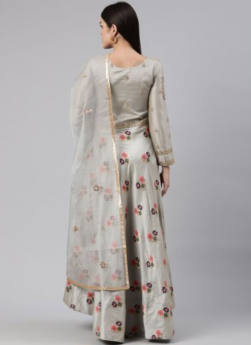 Embroidered Banarasi Jacquard Grey Gown