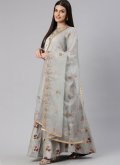Embroidered Banarasi Jacquard Grey Gown - 2