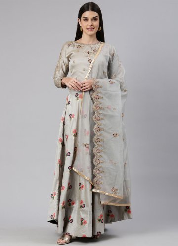 Embroidered Banarasi Jacquard Grey Gown