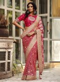 Embroidered Banarasi Pink Classic Designer Saree - 1