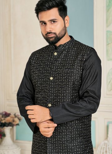 Embroidered Banglori Silk Black Kurta Payjama With Jacket