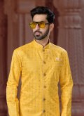 Embroidered Banglori Silk Yellow Indo Western Sherwani - 1