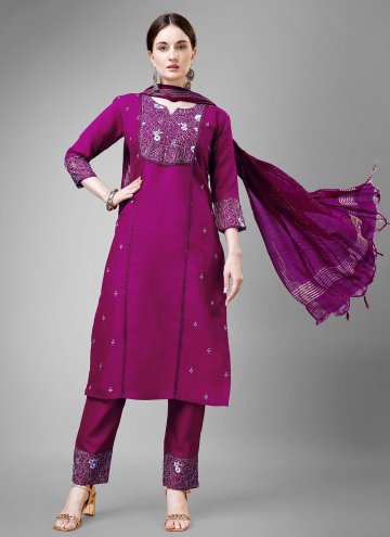 Embroidered Blended Cotton Purple Salwar Suit