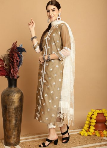 Embroidered Chanderi Brown Salwar Suit