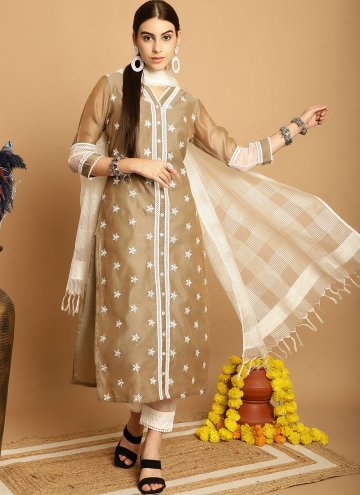 Embroidered Chanderi Brown Salwar Suit