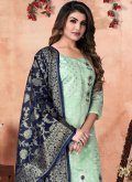 Embroidered Chanderi Cotton Green Trendy Salwar Suit - 1