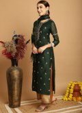 Embroidered Chanderi Green Palazzo Suit - 1