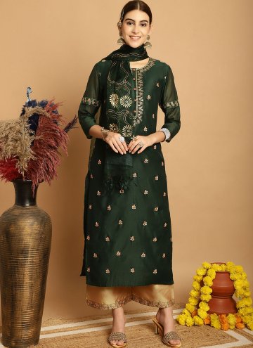 Embroidered Chanderi Green Palazzo Suit