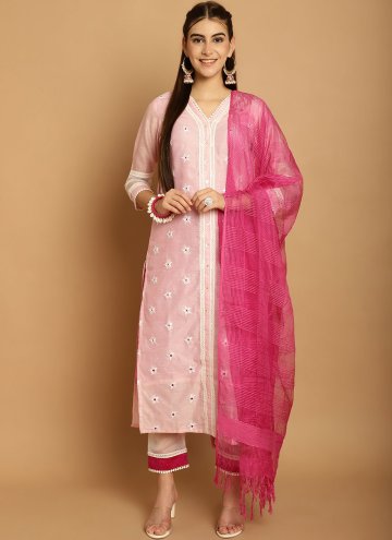Embroidered Chanderi Pink Pant Style Suit