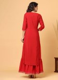 Embroidered Chanderi Red Casual Kurti - 2