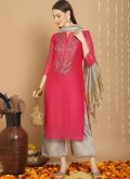 Embroidered Chanderi Red Palazzo Suit - 1