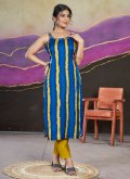 Embroidered Chanderi Silk Blue Party Wear Kurti - 3