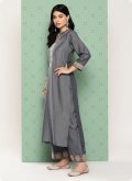 Embroidered Chanderi Silk Grey Palazzo Suit - 2