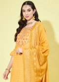 Embroidered Chanderi Yellow Salwar Suit - 1